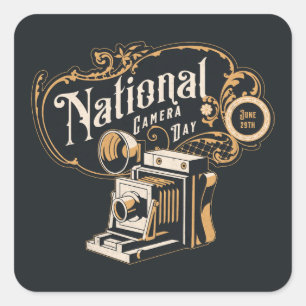 Nationella kameradagen, vintage kamera fyrkantigt klistermärke