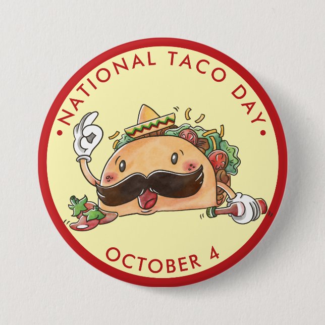 Nationella tako Day, vattenfärgstaco in sombrero Knapp (Framsida)