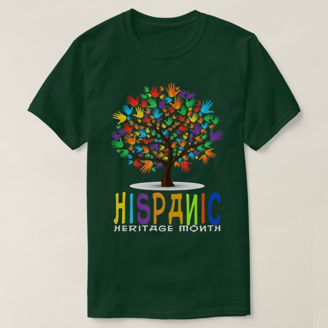 Nationellt ispanikkulturarv, måndag-Träd-Händer T Shirt (Design framsida)