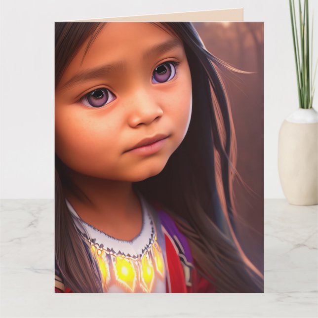 NATIV AMERIKANSK SÖT WOMAN GIRL ART BIRTHDAY KORT (Framsida)