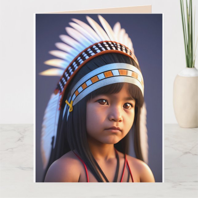NATIV AMERIKANSK TRIBAL BOY ART BIRTHDAY KORT (Framsida)