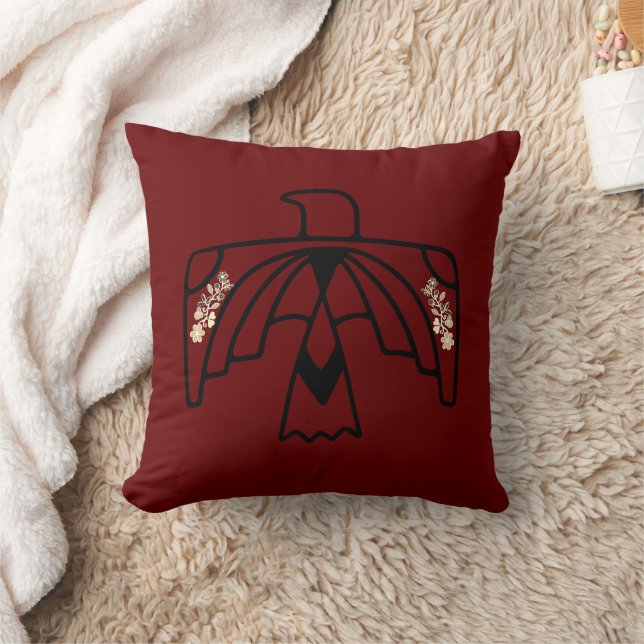 Native American Anishinaabe Eagle Deep Red Kudde (Filt)