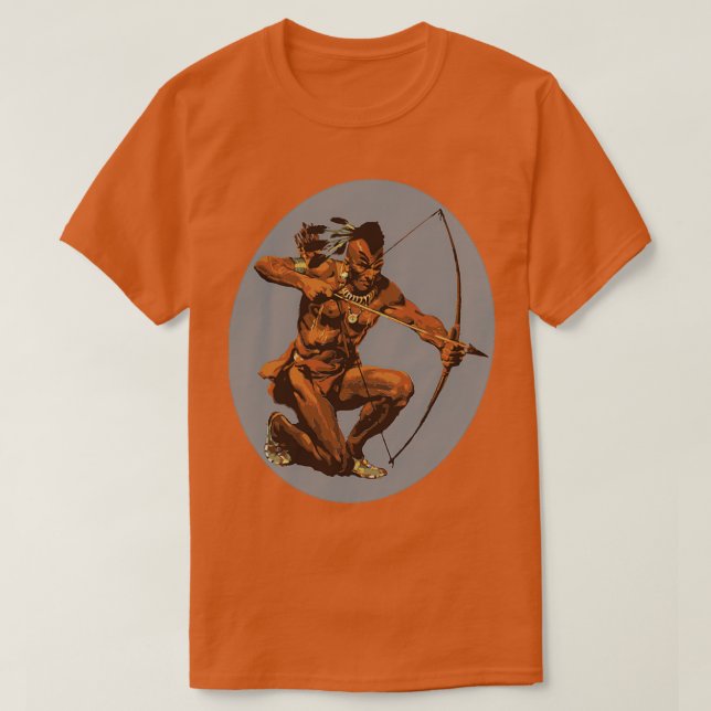 Native American Archer Crouching Bow and Arrow Gra T Shirt (Design framsida)