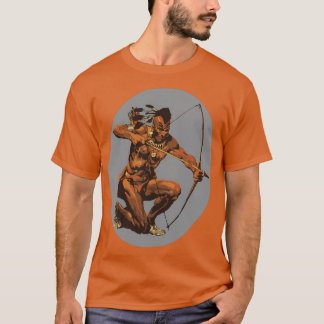 Native American Archer Crouching Bow and Arrow Gra T Shirt