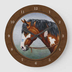 Native American Bay Pinto Horse Brown Stor Klocka