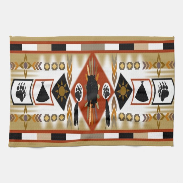 Native American Bear Klan Kitchen Towers Kökshandduk (Horisontell)