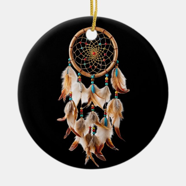 Native American Boho Dreamcatcher Tribal Foton Julgransprydnad Keramik (Framsidan)