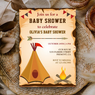 Native American Boho Tribal Tält Baby Shower Inbjudningar