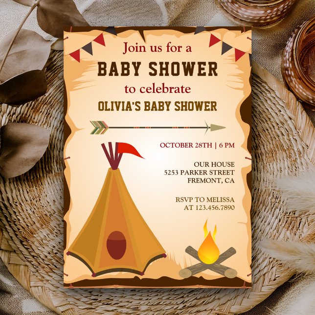 Native American Boho Tribal Tält Baby Shower Inbjudningar (Skapare uppladdad)