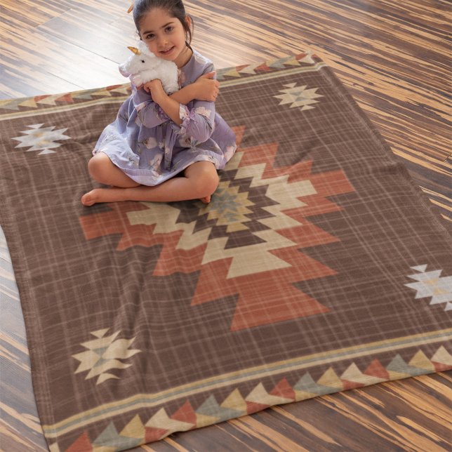 Native American Brown Indian Geometry Mönster Fleecefilt (Skapare uppladdad)