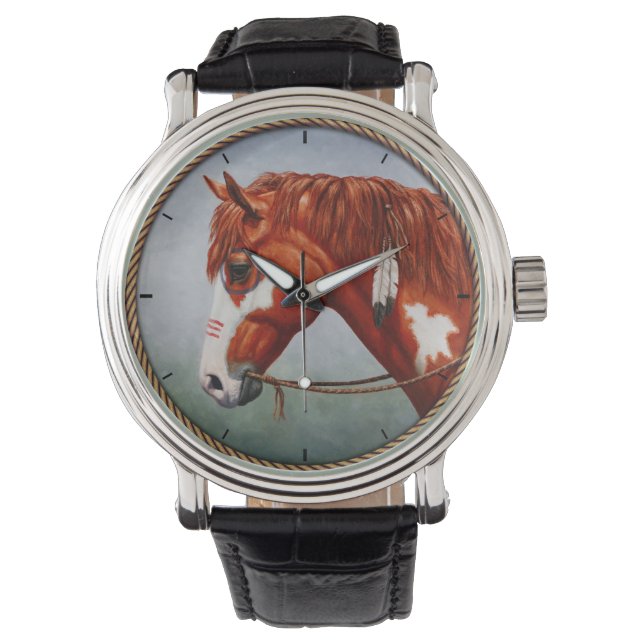 Native American Chestnut Pinto Krig Horse Armbandsur (Framsida)