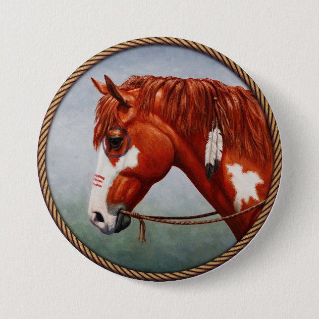 Native American Chestnut Pinto Krig Horse Knapp (Framsida)