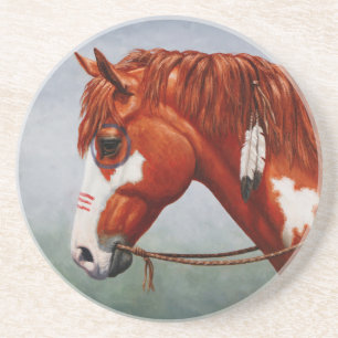 Native American Chestnut Pinto Krig Horse Underlägg Sandsten