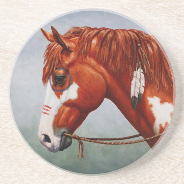 Native American Chestnut Pinto Krig Horse Underlägg Sandsten (Framsidan)