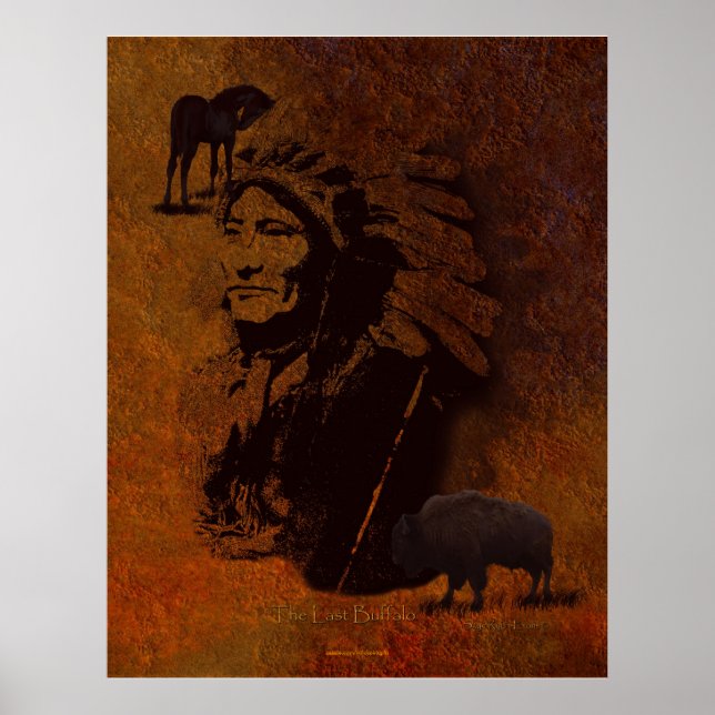 Native American Chief, Buffalo & Pinto Horse Art Poster (Framsidan)