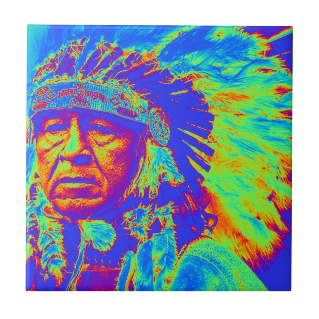 Native American Chief Pop Art Kakelplatta (Framsidan)