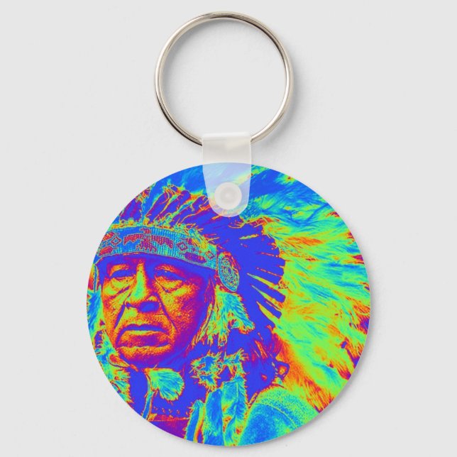 Native American Chief Pop Art Nyckelring (Framsida)