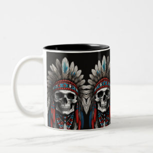 Native American Chief Skull med headdress Två-Tonad Mugg