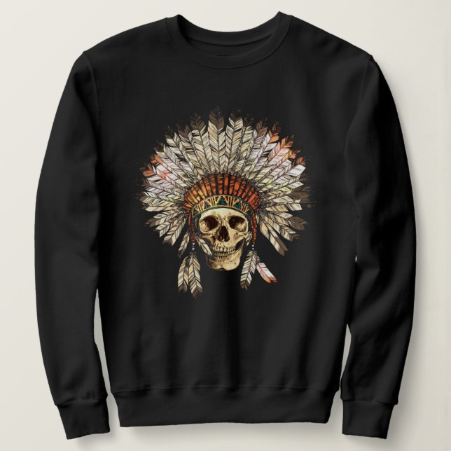 Native American Chief Skull Sweatshirt T Shirt (Design framsida)
