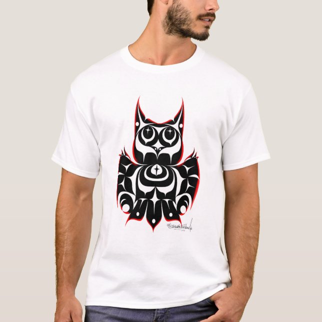 Native American Coast Salish Style Horned Owl  T Shirt (Framsida)