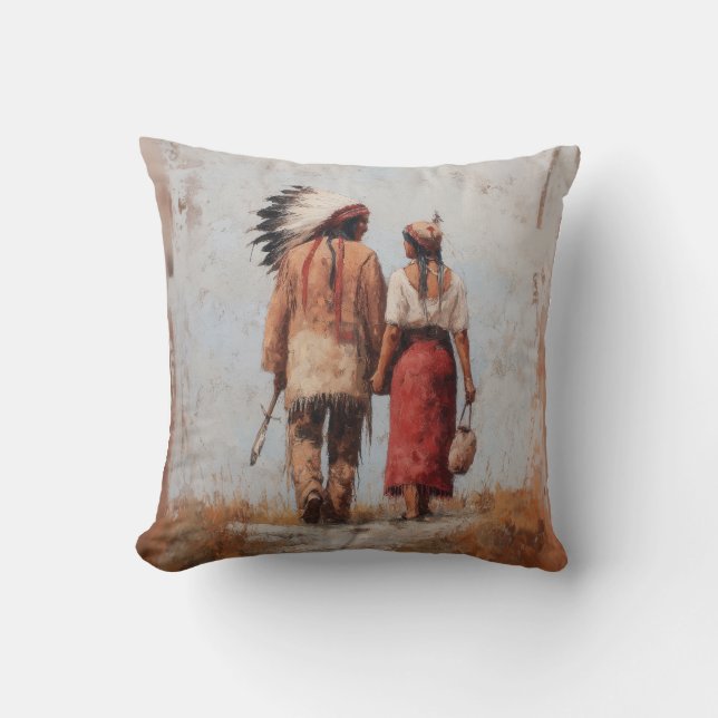 Native American Couple Throw Pillow Kudde (Framsida)