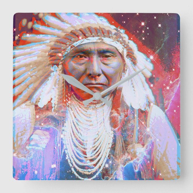 Native American Crazy Horse Fyrkantig Klocka (Framsida)