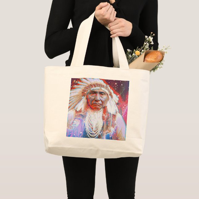 Native American Crazy Horse Large Tote Bag Jumbo Tygkasse (Framsida (produkt))