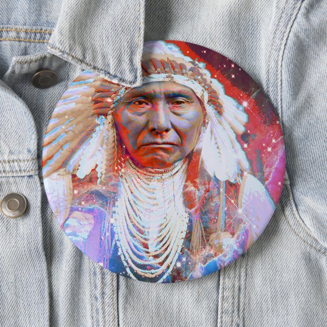 Native American Crazy Horse Pinback-knapp Knapp (In Situ)