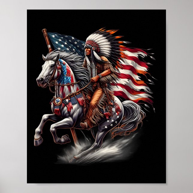 Native American Day Flagga Indisk ridhäst 4:e juli Poster (Framsidan)