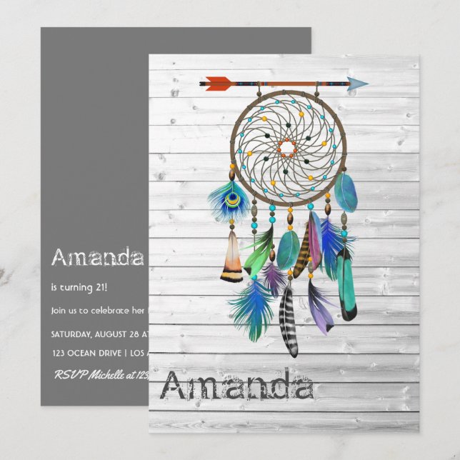 Native American Dreamcatcher Födelsedagsfest Inbjudningar (Fram/baksida)