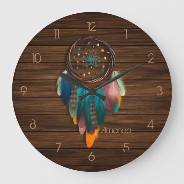 Native American Dreamcatcher Large Clock Stor Klocka (Framsida)