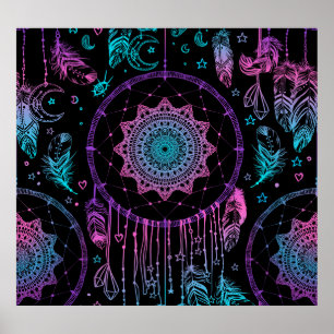 Native American Dreamcatcher Måne Mönster Poster