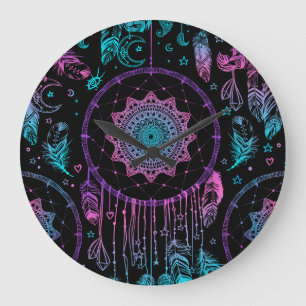 Native American Dreamcatcher Måne Mönster Stor Klocka