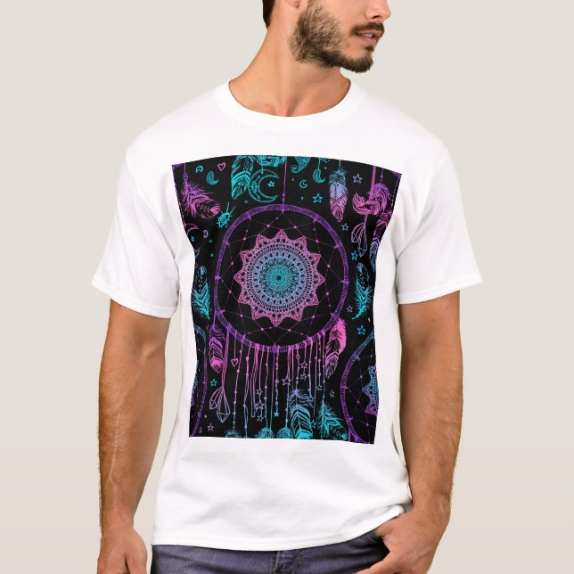 Native American Dreamcatcher Måne Mönster T Shirt (Framsida)