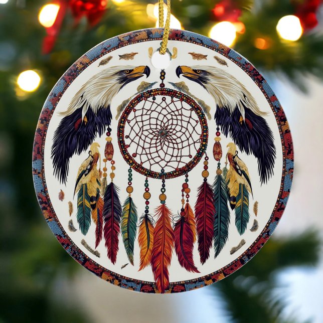 Native American Eagle Dream Catcher Feather Tribal Julgransprydnad Keramik (Skapare uppladdad)
