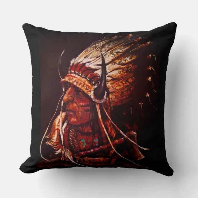 Native American "El Reno Chief" Throw Pillow Kudde (Framsida)