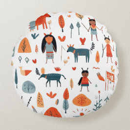 "Native American Ethnic Art Tribe children boho Rund Kudde