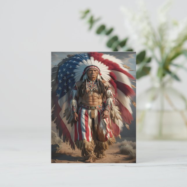Native American Flagga Headdress Vykort (Stående Fram)