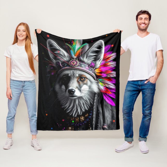 Native American Fox art Fleecefilt (På plats)
