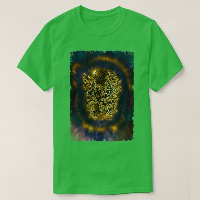 Native American Girl Galaxy Howling Varg T Shirt (Design framsida)