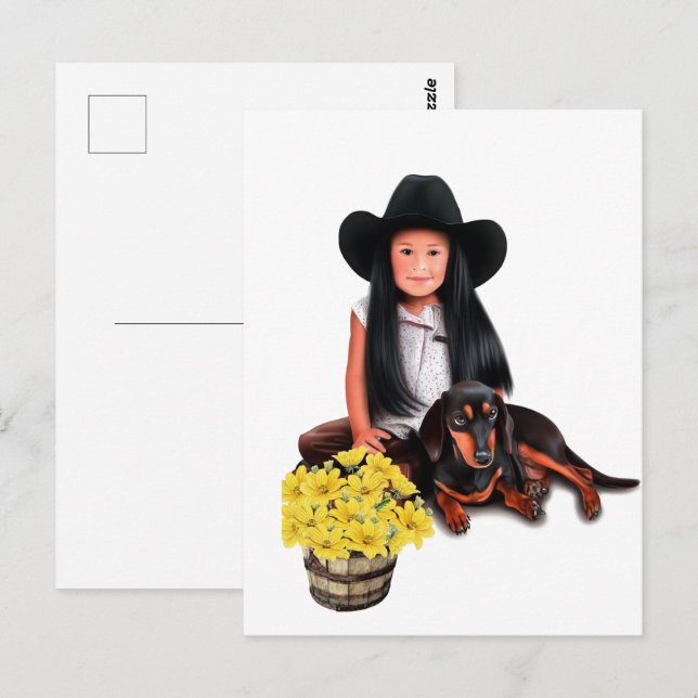 Native American Girl med Dachshund Vykort (Fram/baksida)