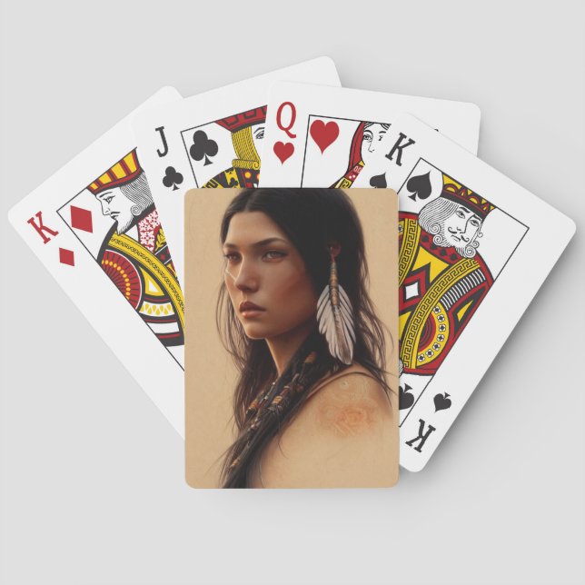 Native American Girl med fjädrar Casinokort (Baksidan)