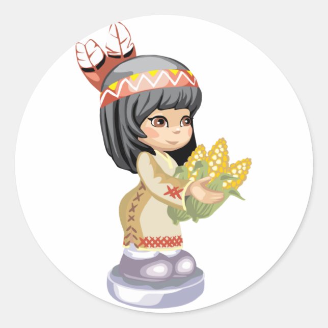 Native American Girl Sticker Runt Klistermärke (Framsida)