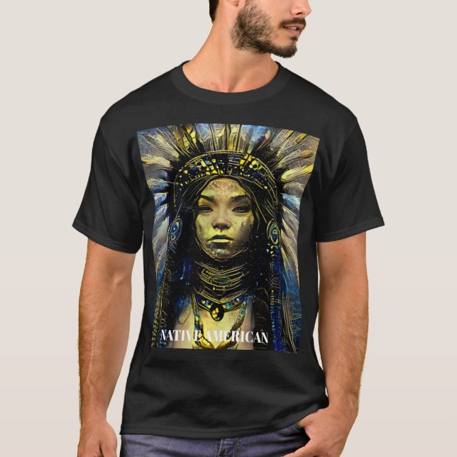 Native American-Guld Feather T Shirt (Framsida)