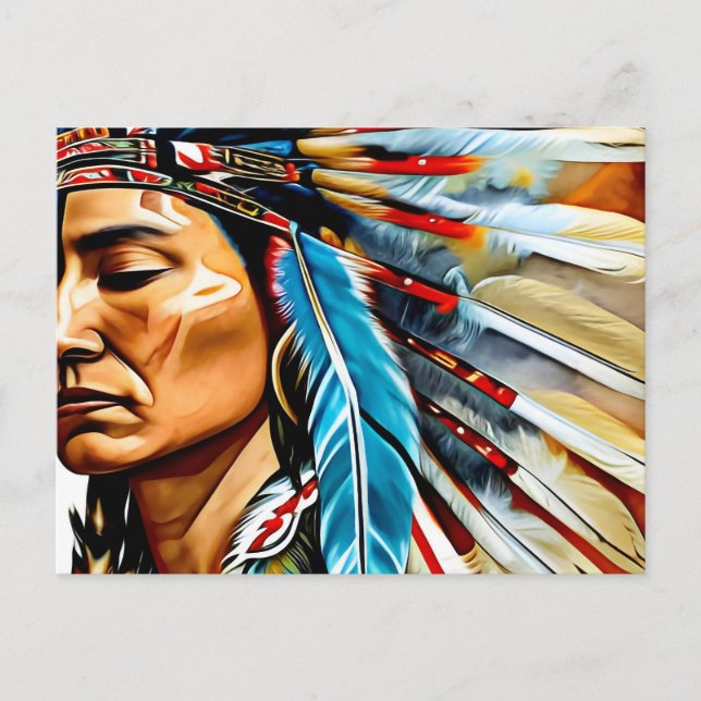 Native American Headdress Ethnic Art Tribe Vykort (Framsida)