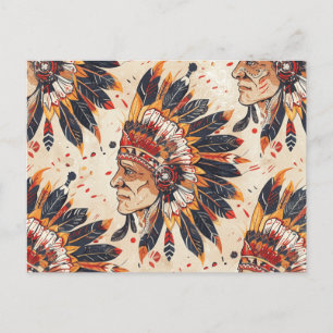 Native American Headdress Ethnic Art Tribe Vykort
