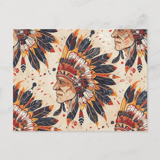 Native American Headdress Ethnic Art Tribe Vykort (Framsida)