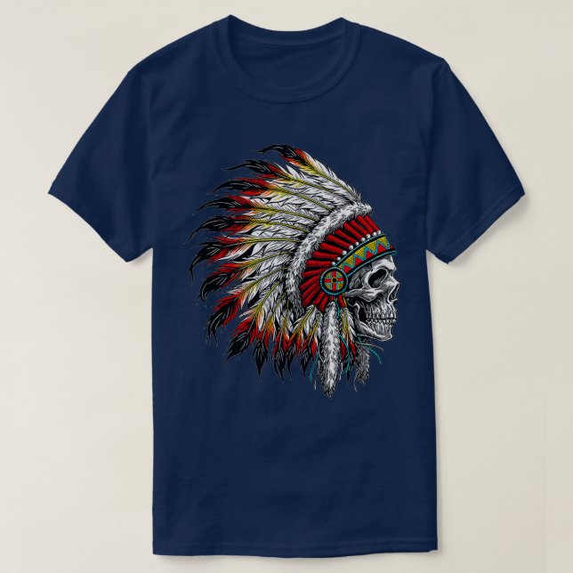 Native American Headdress Skull  T Shirt (Design framsida)