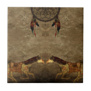 Native American Horses & Dream Catcher Kakelplatta