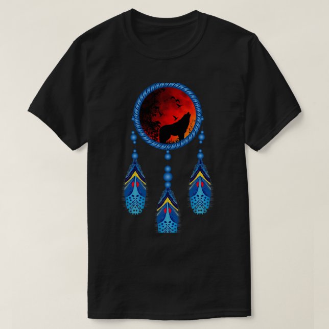 Native American Howling Varg Dream Catcher stam T Shirt (Design framsida)